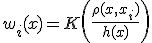 \textstyle w_i(x) = K\left(  \frac{\rho(x, x_i)}{h(x)}\right)
